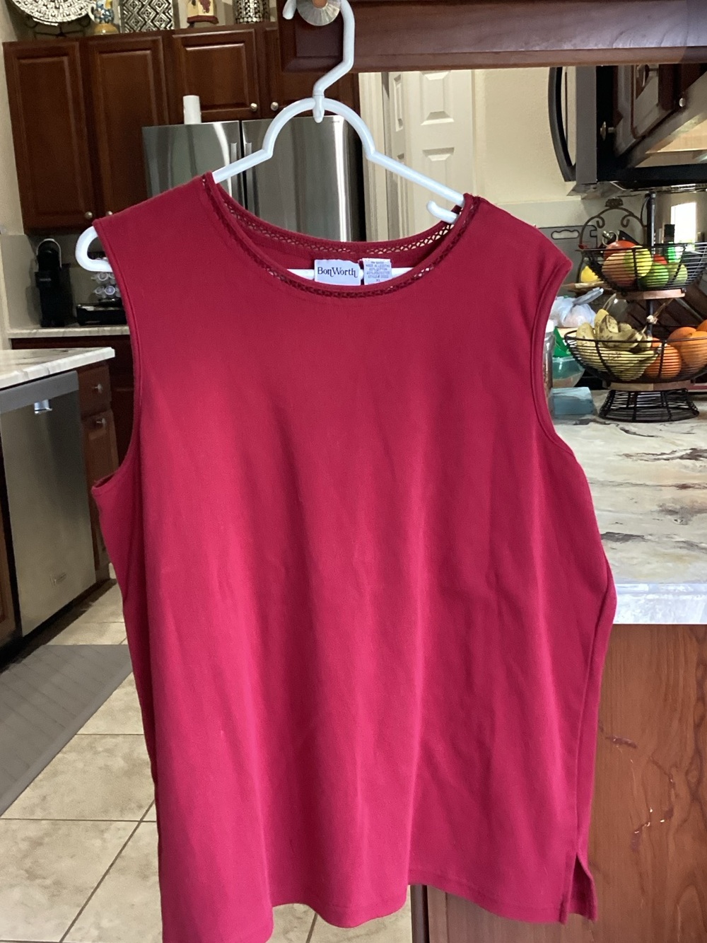 BonWorth Red Sleeveless Knit Tank with Decorative Trim